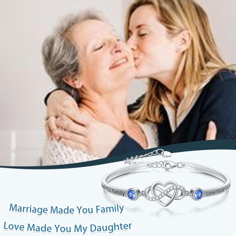 AOBOCO 925 Sterling Silver Adjustable Infinity Heart Bangle Bracelet for Sister Best Friend Daughter Mom Grandma Granddaughter Daughter in Law Godmother Goddaughter Stepmom Stepdaughter - Image 4